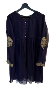 Embroided Chiffon Frock, Waistcoat, Plazo With Plain Dupatta