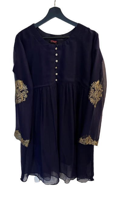 Embroided Chiffon Frock, Waistcoat, Plazo With Plain Dupatta