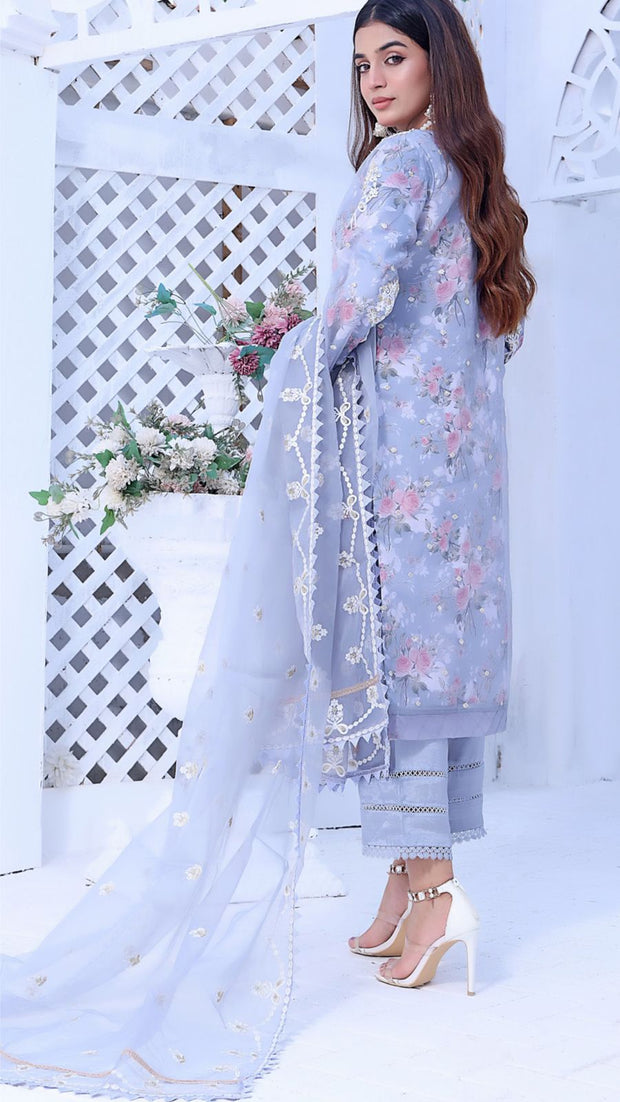 Embroided Organza Shirt And Dupatta With Silk Trouser