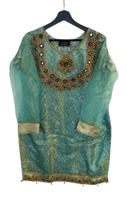 Embroided Organza Shirt With Jamawar underlining ,Trouser And Georgette Dupatta.