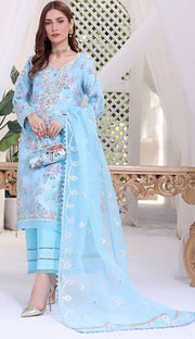 Embroided Organza Shirt And Dupatta With Silk Trouser