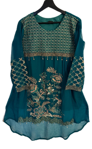 Embrioded Chiffon Frock. Plazo With Plain Dupatta