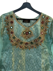 Embroided Organza Shirt With Jamawar underlining ,Trouser And Georgette Dupatta.