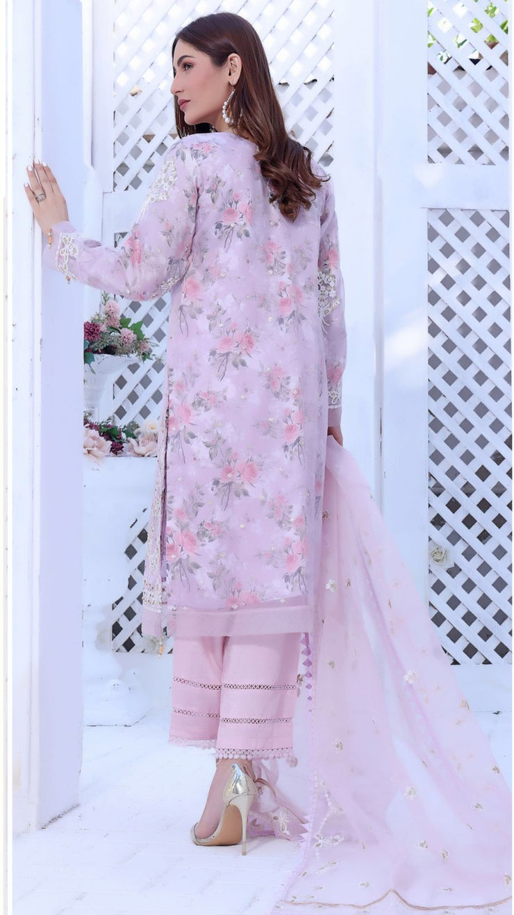 Embroided Organza Shirt And Dupatta With Silk Trouser