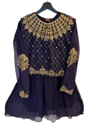 Embroided Chiffon Frock, Waistcoat, Plazo With Plain Dupatta