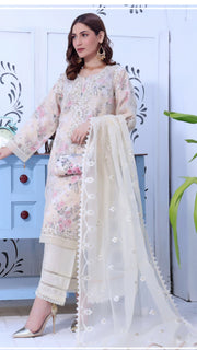 Embroided Organza Shirt And Dupatta With Silk Trouser