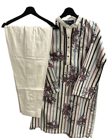 Floral Print Khaddar Shirt With Plain Trouser