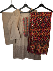 Embroided Shirt And Dupatta With Plain Trouser