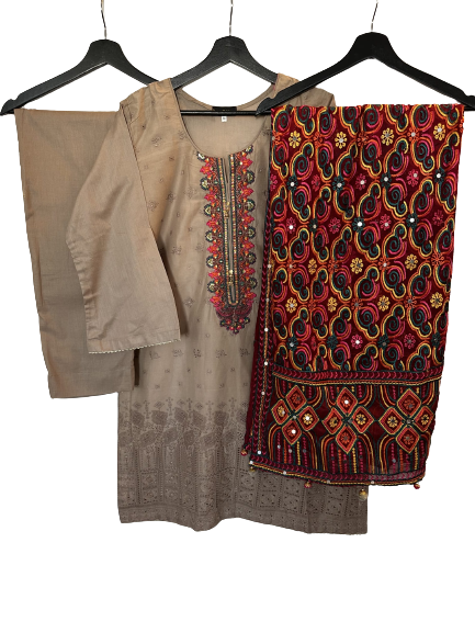 Embroided Shirt And Dupatta With Plain Trouser