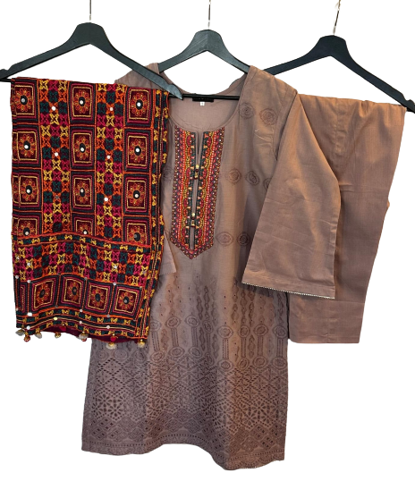 Embroided Shirt And Dupatta With Plain Trouser