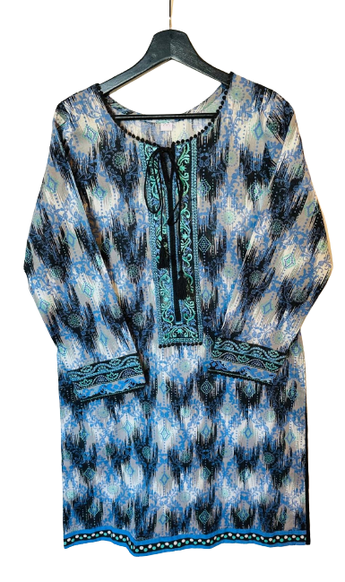 Block Printed Shirt And Dupatta With Embroidery Patches On Neck And Arm