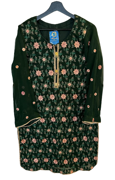 Embroided Chiffon Shirt And Dupatta With Silk Trouser And Underlining